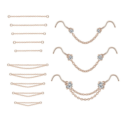 Nose Chain Piercing Set Cubic Zirconia 16 Pcs