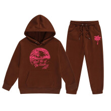 Girls' Long Sleeve Hoodie and Pants Sweatsuit Set Coffee