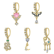 Stainless Steel Nose Rings Set with Cubic Zirconia Dangle