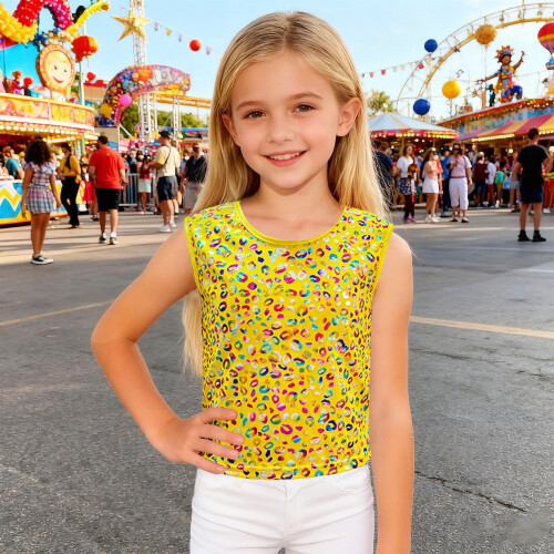 Kids Leopard Glitter Tank Top Yellow Size 100 1