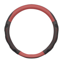 Nappa Leather Steering Wheel Cover Black Red Universal
