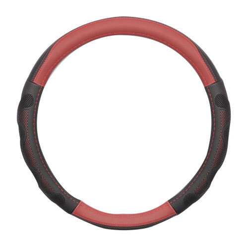 Nappa Leather Steering Wheel Cover Black Red Universal