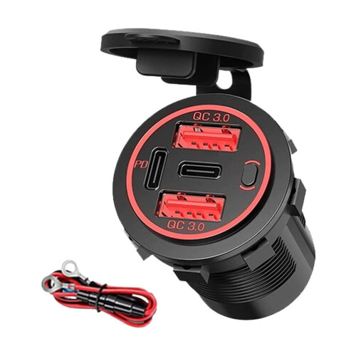 USB车载充电器 双QC3.0+PD接口 带电压表 12V