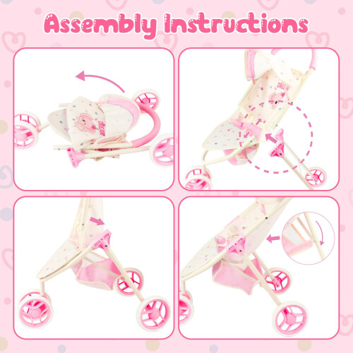 deAO Toys Baby Doll Pram Pink 2