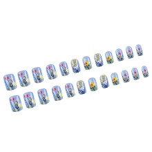 Acrylic Nails French Square Floral Design 24 pcs