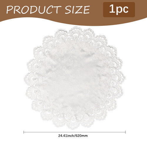 White Round Tablecloth 24 Inch Lace Trim Jacquard 1