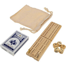 WE Games Travel Cribbage Board Game Set - Foldable 2-Track Mini Wooden Cribbage Board with Cards, Dice, Metal Pegs & Storage Bag - Portable Game