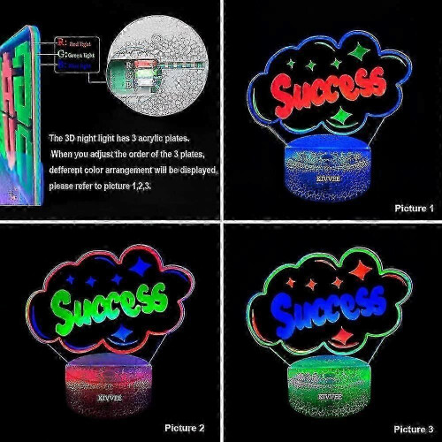 3D Night Light Success Letter Desk Lamp Visual Table Lamp Dynamic Touch LED Three Colorful Creative Gift