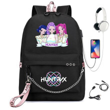 (14, One size fits all) Kpop Hunter Witch Girl Print USB Student Backpack Chain Trendy School Bag
