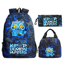 (Thunder blue 3, Three piece set) Kpop Anime Cartoon Print Fashion School Backpack Set 3-Piece Kids Lunch Bag Pencil Case