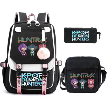 (Black 1, Three piece set) Cartoon KPop Girl Group Print Student Backpack Set, Casual Shoulder Bag Pencil Case, Trendy Campus School Bag