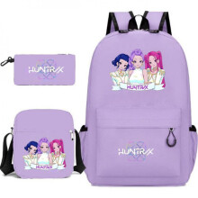 (Sky blue, Three piece set) Kpop Demon Hunter Huntress Group Merch Backpack Set Student Shoulder Pencil Case Kids Cartoon 3-Piece