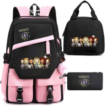 (Black and white picture 2, Three piece set) Katseye Backpack with USB Charging Lunch Bag Pencil Case 3-Piece Set for Students