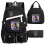 (Black white, Three piece set) Katseye Backpack with USB Charging Lunch Bag Pencil Case 3-Piece Set for Students 5