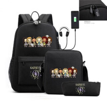 (Starry sky blue picture 2, Three piece set) Katseye Backpack Set with USB Charging Port for Students Shoulder Bag Pencil Case 3-Piece