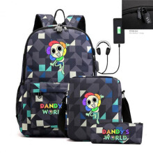 (Starry sky blue, Three piece set) Dandy's World Game Backpack Set for Kids 3-Piece School Bag Lightweight Waterproof Cute Cartoon
