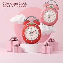 Strawberry Alarm Clock for Kids, Cute Alarm Clock for Heavy Sleepers with Backlight,loud Twin Bell Alarm Clock for Bedroom Decoration (red)