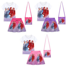 (33047 83201紫色, 110cm) Cosplay Descendants 5 Girls Short Sleeve Pleated Skirt Bag 3-Piece Set 33047 83201