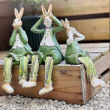 Creative and cute three-bu rabbit hanging-legged doll resin crafts for home decoration in living room and bedroom
