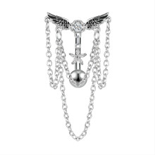 Angel Wing Belly Button Ring Crystal Dangle 14G