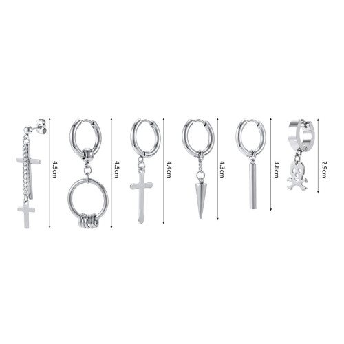 Punk Cross Hoop Earrings Set 6 Pieces 2