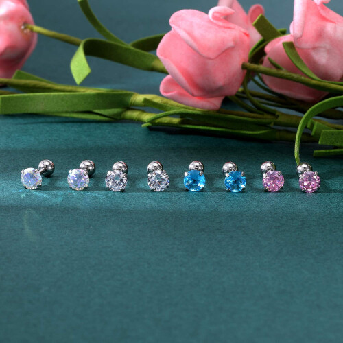 Crystal Stud Earrings Stainless Steel 4 Pairs 1