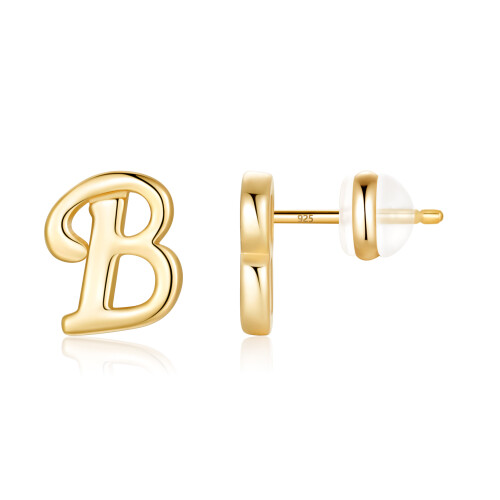 Sterling Silver Initial Stud Earrings for Women