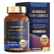 (60 capsules) 12 in 1 Complex Magnesium Supplement - High Absorption Magnesium Complex, Effective Formula, 60 Capsules