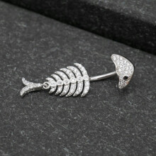 925 Sterling Silver Fish Bone Belly Bar 8mm
