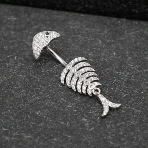 925 Sterling Silver Fish Bone Belly Bar 8mm 1