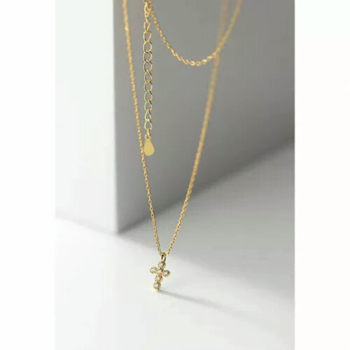 Sterling Silver Tiny Cross Pendant Necklace with CZ