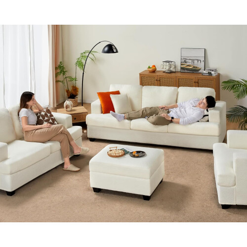 VANACC Sofa Set with Ottoman Beige Chenille 2-Piece 2