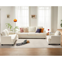VANACC Sofa Offwhite Bouclé Deep Seat Living Room Set