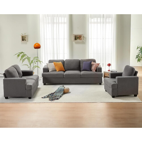 VANACC Modern Living Room Sofa Grey Bouclé Deep Seat
