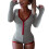 Damen Body Langarm V-Ausschnitt Grau Rot Elastisch M — gerippte damenbodys, bodys mit v-ausschnitt 1