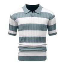 HYPESTFIT Men's Striped Short-Sleeve Polo Shirt Elegant Green L — men's polo shirt, green striped t-shirt