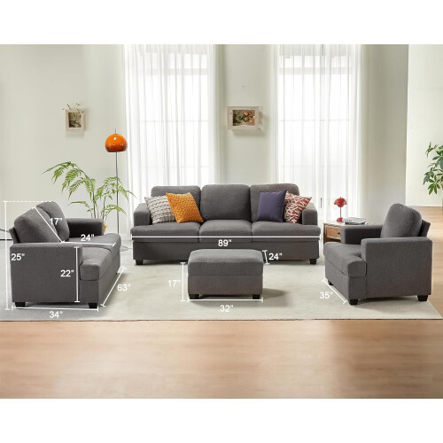 VANACC Modern Sofa Set Grey Bouclé 3-Piece 1