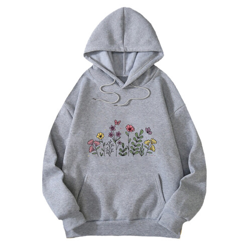 Women's Oversized Flower Print Hoodie Loose Fit