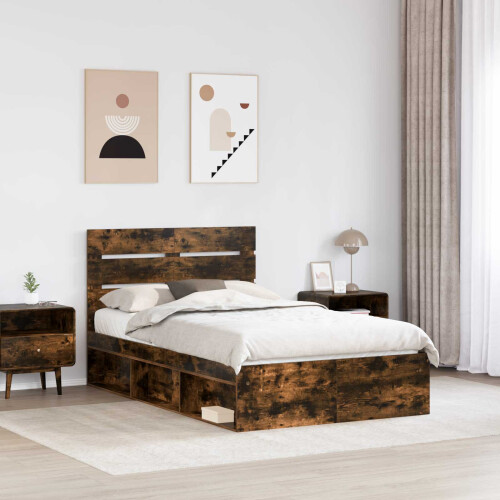 VidaXL vidaXL Bed Frame Smoked Oak 120 x 190 cm Solid Pine Wood 2