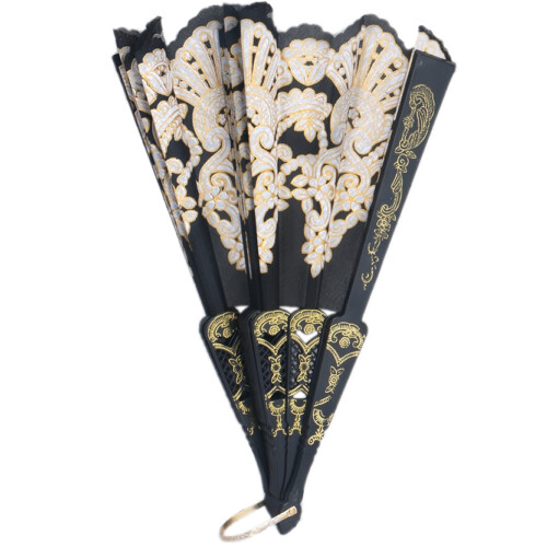 Éventail de fleurs pliable en soie et dentelle, Style espagnol