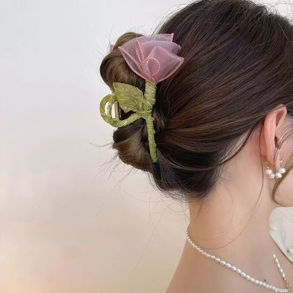 Hue-Grain (Pink) Elegant Flower Hair Clips - Strong Hold For All Hair Types