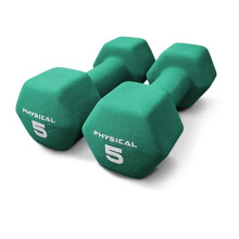Physical 2 x 5kg Neo Hex Dumbbells - Teal - Weights for Body Toning, Cardio and Strength Training