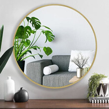 URnicehome 24 Inch Gold Tempered Glass Round Mirror,Bathroom Mirror,Metal Frame Vanity Mirror,Circle Wall Mirror for Bathroom Bedroom Living Room