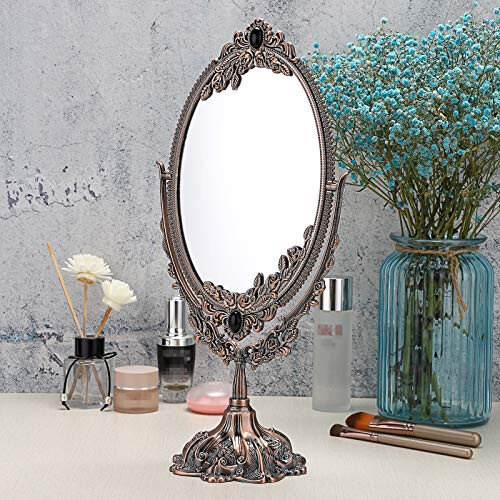 SUMTree Vintage Oval Double Sided Rotatable Dressing Mirror - Desktop & Tabletop (Large, Red Bronze) 1