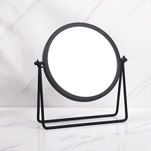schonee Geschaft Black Tabletop Single Sided Makeup Mirror, 360 Rotation Metal One-Sided Dressing Table Mirror, Round Swivel Desktop Stand Mirror