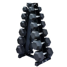 Strongway Hex Dumbbells Set with Weights Storage Rack Stand Tree 5KG-25KG 2.5-15KG Rubber Coated Cast Iron Weights - Gym Training Weight Lifting