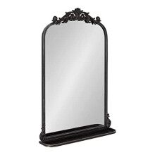 Kate and Laurel Arendahl Traditional Vintage Arch Mirror with Shelf; 21 x 32; Black; Baroque Antique Arched Wall Mirror with Functional Shelf and