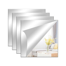 LAGAHS 4pcs Self Adhesive Mirror Sheets 2525cm Mirror Tiles Full Length Long Wall Mirrors for Living Room Bedroom Home Gym, Stick on Mirrors for