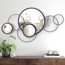 Uaeoo Wall Mirror Decorative, Print Round Decorative Mirrors, Large Decor Metal Wall Art Mirro for Entryway, Living Room, Bedroom, Dining Room Kitchen