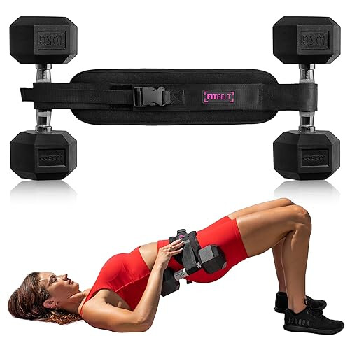 FITBELT Exercise Hip Thrust Belt - Glute Trainer for Home Workouts with Extra Padding - Fully Adjustable Hip Thrust Belt for Dumbbells - Booty